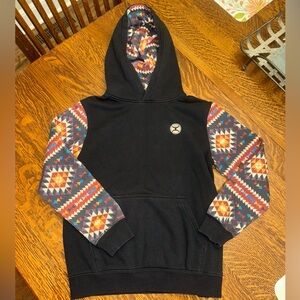 Hooey Hoodie Mens M Black Southwestern Aztec Print Western Rodeo Hoodie Pullover